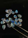 Rainbow Moonstone Pear Cabs 6X9 / 7X9-10/ 7-7.5X10 mm - 5A Quality - Blue Flash Moonstone Cabochons