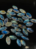 Rainbow Moonstone Marquise Cabs 5-6x10-11 mm - Pack of 2 Pcs - Blue Fire Moonstone Cabochons