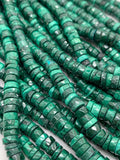 Malachite Faceted Heishi Beads - 6 mm- Length 16'' - AAA Quality- Natural Malachite Heishi Tyre Beads