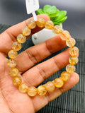 Golden Rutile Round Bracelet • 8.5 mm Size • Code B17 • 4A Quality • Natural Rutilated Quartz Bracelet