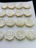 White MOP Carving Flower Cabs • 12/14/16 mm Size • Pack of 2 pieces • AAA Quality • Mother of Pearl Cabochons