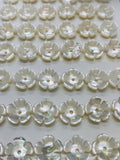 White MOP Flower Cabs • 10 mm Size • Pack of 2 pcs • AAA Quality• Mother of Pearl Cabochons with Hole
