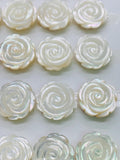 White MOP Carving Flower Cabs • 12/14/16 mm Size • Pack of 2 pieces • AAA Quality • Mother of Pearl Cabochons