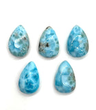 Larimar Cabochon. CODE L11-L15 • AAA Quality • Natural Larimar Pear Cabochon • Larimar Cabs, half drill from Top