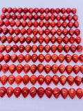 Spiny Oyster Shell Pear Cabs • 5x7 mm Size • Pack of 4 Pcs • Red Color • AAA Quality • Natural Shell Cabochon •