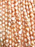 Peach 9-10MM Pearl Nugget Freshwater Pearl , Natural Pearl ,Length 16" , Pearl Nugget Necklace, Freeform shape , AAA Quality