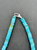 Turquoise Heishi necklace, Silver claps. Size 6mm-AAA Quality -100 % Natural Turquoise, Length 16 inch each, hand knotted in center .