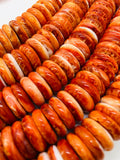 18 mm Spiny Oyster Roundel Beads • 40 cm length • AAA Quality • Natural Spiny Oyster Red/ Orange Color • Origin Mexico