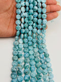 Larimar coins 10 mm AAA Quality Length 40 cm Larimar Good Quality beads - Larimar coin shape Beads. origin Dominican Republic