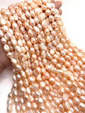 Peach 9-10MM Pearl Nugget Freshwater Pearl , Natural Pearl ,Length 16" , Pearl Nugget Necklace, Freeform shape , AAA Quality