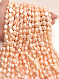 Peach 9-10MM Pearl Nugget Freshwater Pearl , Natural Pearl ,Length 16" , Pearl Nugget Necklace, Freeform shape , AAA Quality