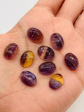 Fluorite 10x14MM Oval Cabs, Purple & Green Smooth, Top Quality, Gemstone Round beads Pack of 4 pc
