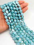 Larimar coins 10 mm AAA Quality Length 40 cm Larimar Good Quality beads - Larimar coin shape Beads. origin Dominican Republic