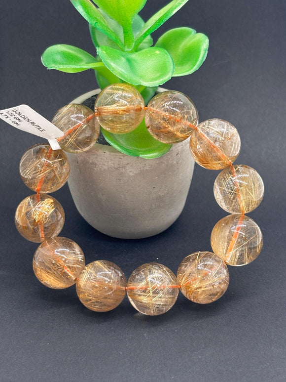 Golden Rutile Bracelet • 19 mm Size • Code J4 • Weight 119 gm - 4A Quality • Natural Rutilated Quartz Bracelet