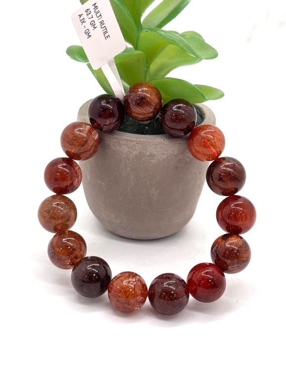 Multi Rutile Bracelet •14 mm Size • Code #M17• AAA Quality •Weight 63.7 gm. Natural Rutilated Quartz Bracelet