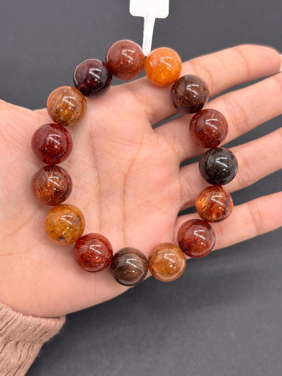 Multi Rutile Bracelet •14 mm Size • Code #M18• AAA Quality •Weight 63.7 gm. Natural Rutilated Quartz Bracelet