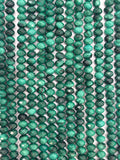4 mm Malachite Roundel Faceted Beads , Length of strand 40 cm - Top Quality , Natural Malachite Beads- Dark Green Color