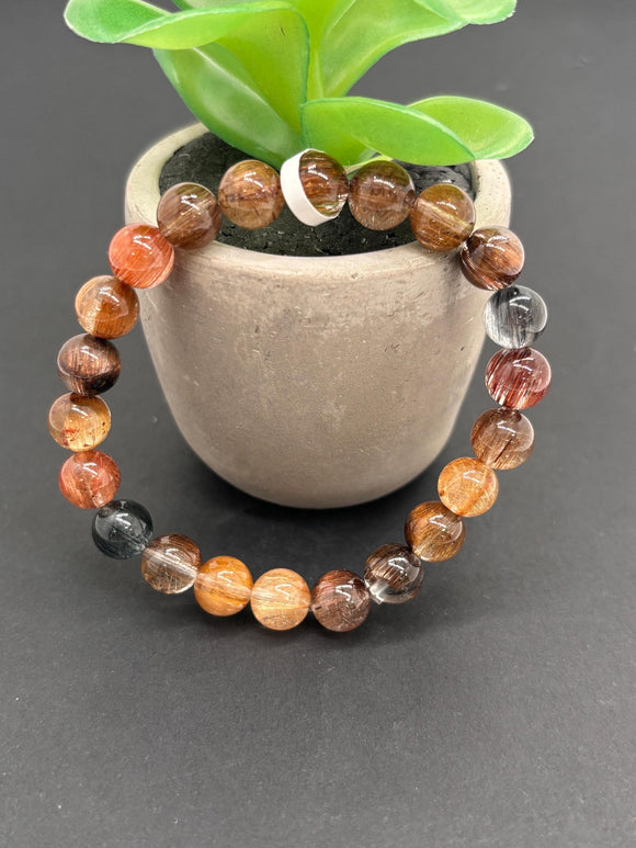 Multi Rutile Bracelet • 8.50 mm Size • Code #M5• AAA Quality •Weight 20.1 gm. Natural Rutilated Quartz Bracelet