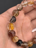 Multi Rutile Bracelet • 10.80 mm Size • Code #M9• AAA Quality •Weight 32.2 gm. Natural Rutilated Quartz Bracelet