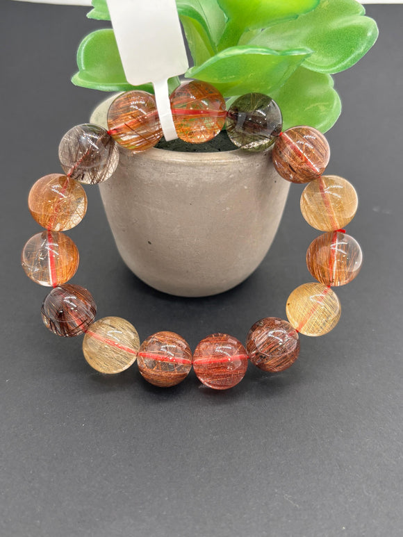 Multi Rutile Bracelet • 14 mm Size • Code #M15• AAA Quality •Weight 62 gm. Natural Rutilated Quartz Bracelet