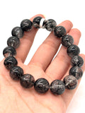 Black Rutile Bracelet • 12 mm Size • Code #BK-1 • AAAA Quality • 7.5 Inch Length • Natural Rutilated Quartz • Rutile Round Bracelet