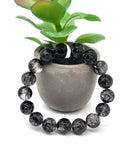 Black Rutile Bracelet • 12 mm Size • Code #BK-1 • AAAA Quality • 7.5 Inch Length • Natural Rutilated Quartz • Rutile Round Bracelet