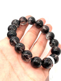Black Rutile Bracelet • 12 mm Size • Code #BK-4 • AAAA Quality • Weight 43.7 gm • Natural Rutilated Quartz • Rutile Round Bracelet