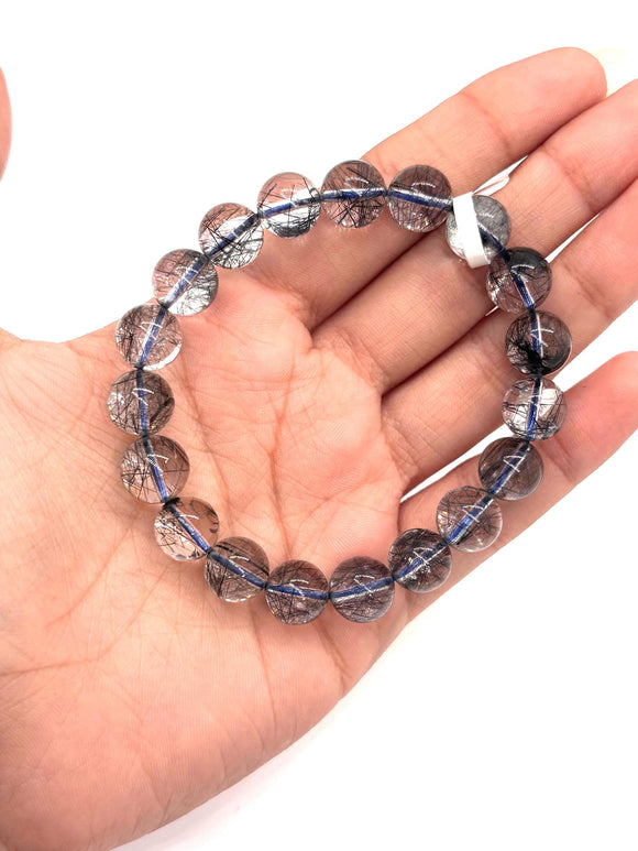Blue Rutile Bracelet • 10.50 mm Size • Code #B7 • AAAA Quality • Weight 31.1 gm • Natural Rutilated Quartz • Rare Quality Rutile Bracelet