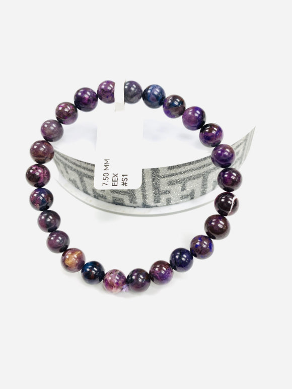 Sugulite Bracelet 7.50 mm Size • Code #S1 • AAA Quality • Sugulite Round Bracelet 7.5 Inch Length • Natural Sugulite - Purple Color