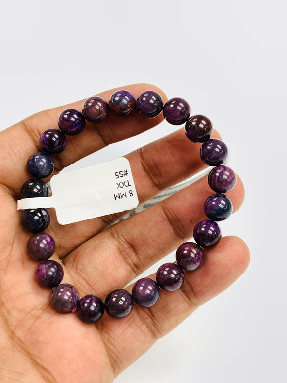 Sugulite Bracelet 8 mm Size • Code #S5 • AAA Quality • Sugulite Round Bracelet 7.5 Inch Length • Natural Sugulite - Purple Color