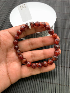 Red Rutile Round Bracelet • 8 mm Size • Code #A10 • AAA Quality • Natural Rutilated Quartz Bracelet