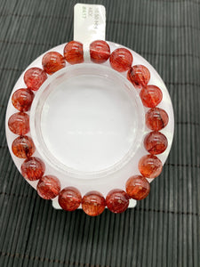 Red Rutile Round Bracelet • 10.50 mm Size • Code #A17 • AAA Quality • Natural Rutilated Quartz Bracelet