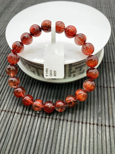 Red Rutile Round Bracelet • 9 mm Size • Code #B9 • AA Quality • Natural Rutilated Quartz Bracelet