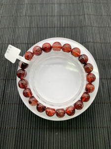 Red Rutile Round Bracelet • 9 mm Size • Code #B12 • AA Quality • Natural Rutilated Quartz Bracelet