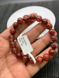 Red Rutile Round Bracelet • 9.50 mm Size • Code #B18 • AA Quality • Natural Rutilated Quartz Bracelet