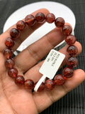 Red Rutile Round Bracelet • 9.50 mm Size • Code #B18 • AA Quality • Natural Rutilated Quartz Bracelet