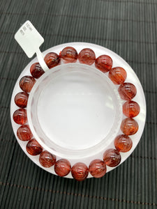 Red Rutile Round Bracelet • 9.50 mm Size • Code #B19 • AA Quality • Natural Rutilated Quartz Bracelet