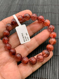 Red Rutile Round Bracelet • 9.50 mm Size • Code #B19 • AA Quality • Natural Rutilated Quartz Bracelet