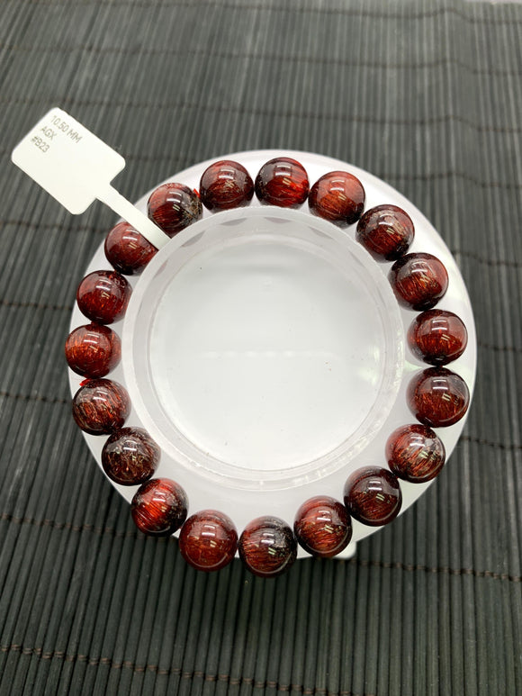 Red Rutile Round Bracelet • 10.50 mm Size • Code #B23 • AA Quality • Natural Rutilated Quartz Bracelet