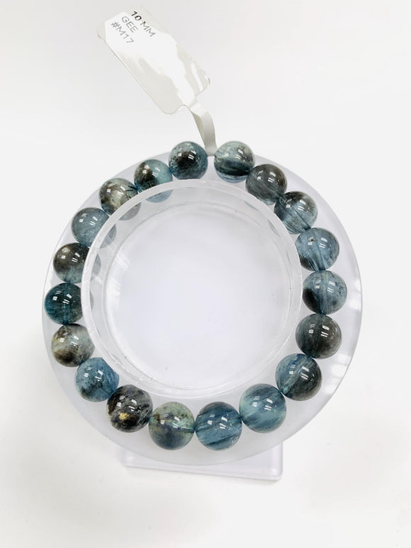 Moss Aquamarine Bracelet • 10 mm Size • Code M17 • AAAA Quality • Natural Aquamarine Round Bracelet