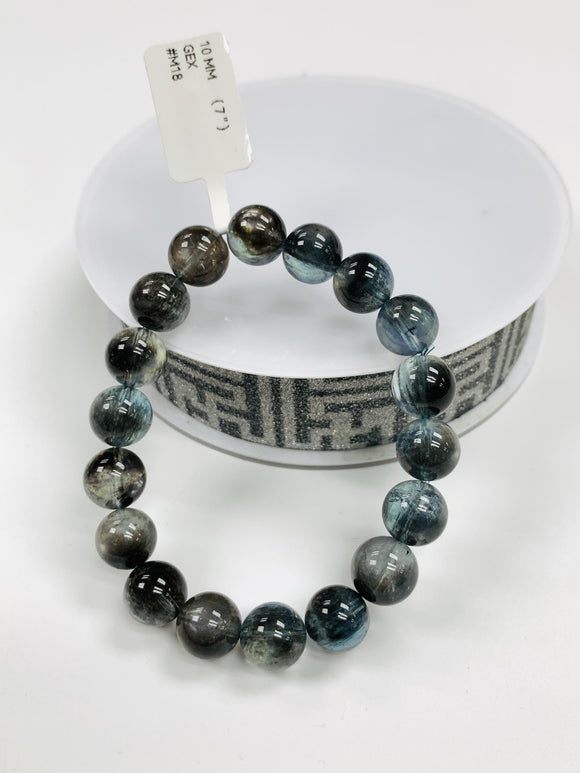 Moss Aquamarine Bracelet • 10 mm Size • Code M18 • AAAA Quality • Natural Aquamarine Round Bracelet
