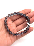 Blue Rutile Bracelet • 8.50 mm Size • Code #B2 • AAAA Quality • Weight 19.6 gm • Natural Rutilated Quartz • Rutile Round Bracelet