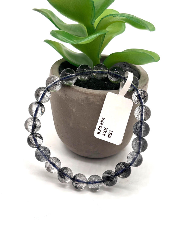 Blue Rutile Bracelet • 8.50 mm Size • Code #B1 • AAAA Quality • Weight 20 gm • Natural Rutilated Quartz • Rutile Round Bracelet