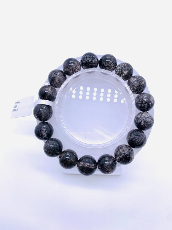 Black Rutile Bracelet 12 mm Size • Code #Bk3 • AAA Quality • Natural Rutilated Quartz • Rutile Round Beads Bracelet