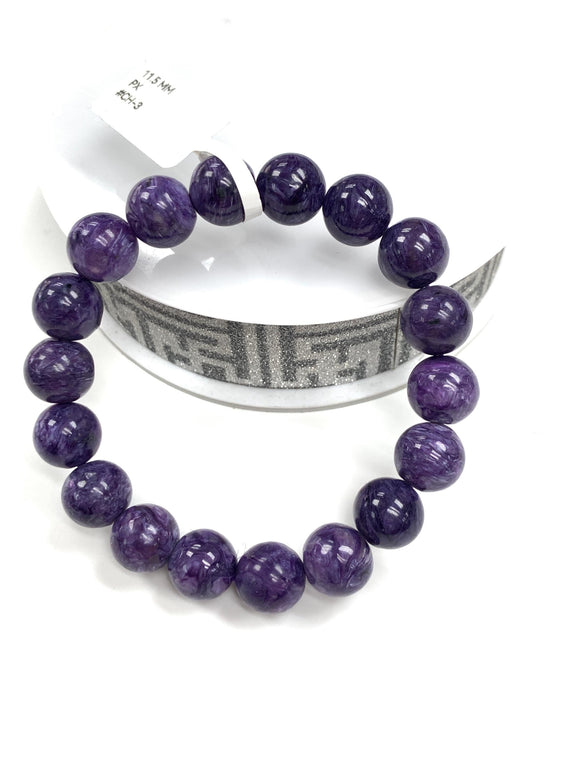 Charoite Bracelet • 11.5 mm size • Code CH-3 • Natural Charoite Round Bracelet • Charoite Jewelry