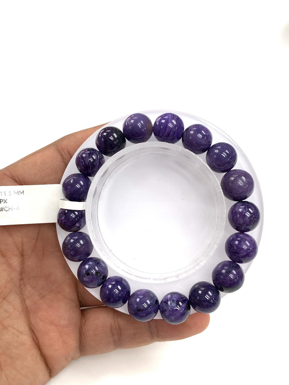Charoite Bracelet • 11.5 mm size • Code CH-4 • Natural Charoite Round Bracelet • Charoite Jewelry
