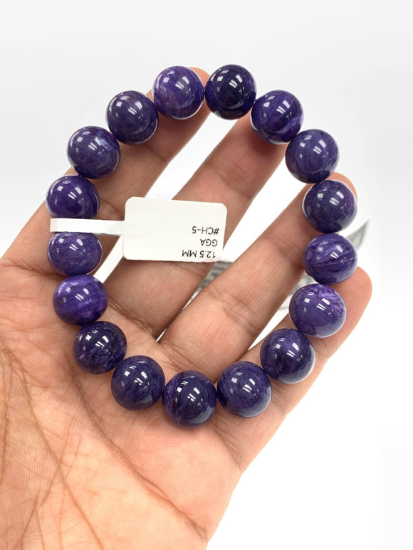 Charoite Bracelet • 12.5 mm size • Code CH-5 • Natural Charoite Round Bracelet • Charoite Jewelry
