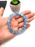 Aquamarine Bracelet • 11 mm Size • Code N3 • AAA Quality • Weight 30.7 gm • 7.5 Inch Length • Stretch Bracelet • Aquamarine Round Bracelet