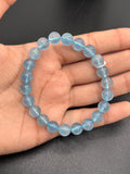 Aquamarine Bracelet • 8.5 mm Size • Code N4 • AAA Quality • Weight 18.9 gm • 7.5 Inch Length • Stretch Bracelet • Aquamarine Round Bracelet