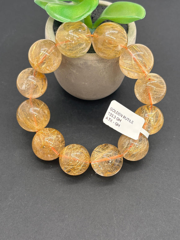 Golden Rutile Bracelet • 19-20 mm Size • Code J5 • Weight 119 gm - 4A Quality • Natural Rutilated Quartz Bracelet